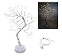 MAKA Albero di Betulla Bianco 35-45 cm Dorato Classico Artificiale Alberello di Natale Illuminato Luce Led con Batterie (non incluse) o USB Rami Regolabili 14-108 Luci Mini (Argento-45cm-lucciole)