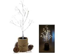 MAKA Albero di Betulla Bianco 35-45 cm Dorato Classico Artificiale Alberello di Natale Illuminato Luce Led con Batterie (non incluse) o USB Rami Regolabili 14-108 Luci Mini (Bianco-35cm-lucciole)