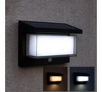 MAKA Applique Solare da Esterno 1000 Lumen (Equivalente 100W), Doppia Luce 3000K Calda e 6500K Fredda, Sensore PIR 6m e Crepuscolare, Batteria 3600mAh con Pannello Solare 2,2W, IP65, 8 Modalità (Nero)