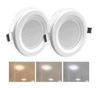 MAKA Faretto Led da Incasso Vetro Tondo Faro Cartongesso Luce Bianca Calda Naturale o Fredda Diametro Foro da 75 a 165 mm Ideale per Soffitto Plafoniera in Alluminio (2pcs 9 watt)