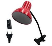 MAKA Lampada da Scrivania, Lampada con Pinza da Tavolo, Lampada Scrivania con Attacco E27, Braccio Regolabile, Protezione Occhi per Lettura, Ufficio, Studio, Rossa