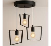 MAKA Lampadario a Sospensione | in Ferro Verniciato Opaco | Lampadario Stile Industrial per Cucina, Soggiorno | Potenza Max per Lampadina 60 Watt Attacco E27 | Lampadario Quadrato, Nero