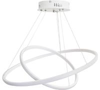 MAKA Lampadario a Sospensione LED | 60W 6540 Lumen Bianco 220V | 2 Cerchi Luce Fredda 6500K | Cavi Regolabili, Facile Installazione | Lampadario Camera da Letto, Soggiorno, Cucina