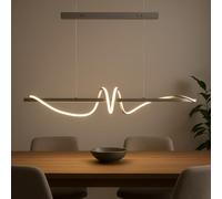 MAKA Lampadario a Sospensione LED Soggiorno, Lampada Cambio Temperatura Luce Calda-Naturale-Fredda, Design a Onde, 65 Watt 7150 Lumen, 220 Volt, Lampadario Camera da Letto (Switch Argento)