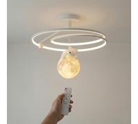 MAKA Lampadario LED Cameretta Bambini 60W Dimmerabile con Telecomando, Orsacchiotto sulla Luna, Luce Calda Naturale Fredda 3000K-4200K-6400K, Bianco, Plafoniera 15 cm, Ø 50 cm (60 Watt)