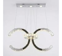 MAKA Lampadario Plafoniera LED a Sospensione Moderno in Cristallo e Acciaio Inossidabile, 30W 500LM, 3 Temperature di Colore con Switch, Design a Cerchi per Soggiorno, Camera, Base 55x15x4,5cm