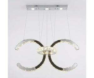 MAKA Lampadario Plafoniera LED a Sospensione Moderno in Cristallo e Acciaio Inossidabile, 30W 500LM, 3 Temperature di Colore con Switch, Design a Cerchi per Soggiorno, Camera, Base 55x15x4,5cm