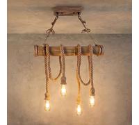 MAKA Lampadario Vintage Retro, Corda di Bambù Naturale, 4x40W Teste E27, Stile Industriale e Rustico - Illuminazione Sospesa Regolabile, Design Unico per Salotto, Camera da Letto, Bar e Ristorante