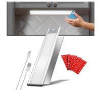 MAKA Luce Sottopensile a Calamita Cucina Led Ricaricabile Magnetica Sensore Movimento 3 Metri 850 mAh Barra Lampada Fredda 300 Lumens [Adesiva e Cavo USB Incluso] Mensola Grigio Metallo (32 cm)