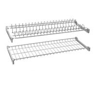 Maka Mensola Scolapiatti da Incasso per Pensile 56 cm in Acciaio con Supporti Laterali in Plastica, 2 Livelli con Griglia Portapiatti Sagomata e Ripiano Inferiore, Scolapiatti da Mobile Cucina