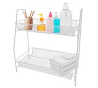 MAKA Organizer Cucina Salvaspazio 2 Ripiani Portaoggetti Scrivania in Acciaio Inossidabile Resistente Peso di Supporto fino a 50 Kg Porta Spezie Scaffale Riponi Libri Tasche 31x14x33 cm (Bianco)