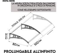 MAKA Pensilina in Policarbonato Trasparente Fumé Modulare Estensibile Tettoia