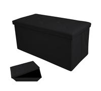 MAKA Pouf Contenitore Rettangolare Pieghevole Portaoggetti Cubo 50 Litri Portata Sedile Max 300 kg Cassapanca con Vano per Plaid Coperte Scarpe Giochi Cuscini (Black, 76_x_38_x_38 cm)