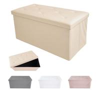MAKA Pouf Contenitore Rettangolare Pieghevole Portaoggetti Cubo 50 Litri Portata Sedile Max 300 kg Cassapanca con Vano per Plaid Coperte Scarpe Giochi Cuscini (76_x_38_x_38 cm, Beige)