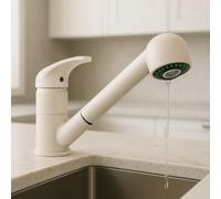 MAKA Rubinetto Cucina con Doccetta Estraibile, in Acciaio Inox - Girevole a 360° - Miscelatore Cucina con Accessori per Montaggio, Miscelatore Monocomando Beige Opaco, Flessibili inclusi (Doccino)