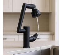 MAKA Rubinetto Cucina con Doccetta Regolabile Nero Antracite, Miscelatore Monocomando Cucina con Termostato Digitale, Rubinetto Lavello Cucina Acciaio Inox, Rubinetto con Flessibili (Regolabile)