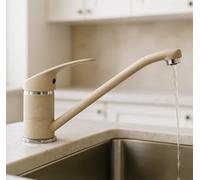MAKA Rubinetto Lavello Cucina Avena, in Acciaio Inox - Girevole a 360° - Miscelatore Cucina con Accessori per Montaggio, Miscelatore Monocomando Beige Opaco, Rubinetto con Flessibili (Canna Bassa)