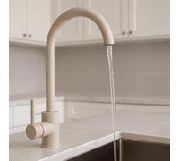 MAKA Rubinetto Lavello Cucina Avena, in Acciaio Inox - Girevole a 360° - Miscelatore Cucina con Accessori per Montaggio, Miscelatore Monocomando Beige Opaco, Rubinetto con Flessibili (Canna Alta)