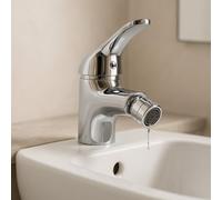 MAKA Rubinetto Miscelatore per Bidet con Snodo, Leva Monocomando Caldo-Freddo, Predisposizione per Piletta (non inclusa), Rubinetto con Aeratore, Alluminio, Cromato Lucido (Classico)
