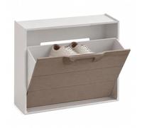 Maka Scarpiera Modulare Tortora Sovrapponibile a Ribalta 51x17,3x40,1 cm, Modulo Porta Scarpe Salvaspazio in Polipropilene con Frontale Effetto Doghe, Profondità 17 cm per Ingresso Corridoio Camera