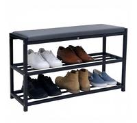 MAKA Scarpiera Salvaspazio Slim, in Metallo Nera, Scarpiera Ingresso, Organizer Scarpe Diverse Misure, Scaffali Portascarpe, Panca con Seduta (PLUS 60 cm)