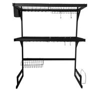 MAKA Scolapiatti da Appoggio Nero, 65 o 85 cm, Portabicchieri, Porta Tagliere, Organizer Cucina, Scolapiatti da Lavello in Metallo, Scolapiatti da Appoggio Sopra Lavello (2 Ripiani - 65 cm)