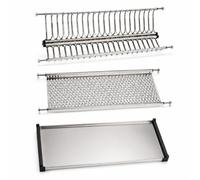 MAKA Scolapiatti da Incasso per Pensile 56 cm in Acciaio Inox a 2 Livelli, Portapiatti Verticale e Ripiano Bicchieri Tazze con Vaschetta Raccogligocce Estraibile, Scolapiatti da Mobile Cucina