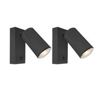 MAKA Set x2 Portafaretto da Soffitto GU10 (lampadina non inclusa), Lampada Led da Parete in Metallo, Applique Muro Direzionabile, Applique Parete Interno Led IP20 (Nero)