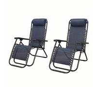 MAKA |SET X2 | Sdraio da Giardino, Sedia Sdraio da Esterno Pieghevole, Lettino Prendisole da Giardino, Sedia da Spiaggia Pieghevole Portatile, Telaio Acciaio, Braccioli PVC, Tessuto Rete (Blu)