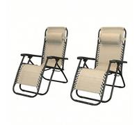 MAKA |SET X2 | Sdraio da Giardino, Sedia Sdraio da Esterno Pieghevole, Lettino Prendisole da Giardino, Sedia da Spiaggia Pieghevole Portatile, Telaio Acciaio, Braccioli PVC, Tessuto Rete (Beige)