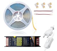 MAKA Striscia LED COB 24V Bianca Adesiva IP20 per Interni - 15W/m - 420 LED/m - 1500 Lumen/m - Trasformatore 200W - Sottile 7mm - Ideale per Cucina, TV - Dimmerabile (Luce calda 3000K, 10 metri)