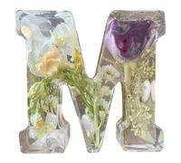 Makamsui Lettera luminosa notturna in resina floreale, lettere decorative in resina con fiore pressato con luce a LED, lampada per compleanno, festa della mamma, moglie, M