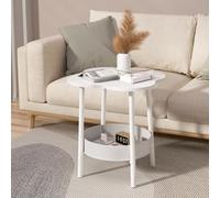 Makamsui Piccolo tavolino da caffè a forma di fiore con ripiano portaoggetti a 2 ripiani, tavolino da divano in stile moderno per piccoli spazi, tavolino da caffè e tavoli da cocktail, bianco