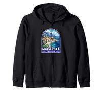 Makarska Croazia Travel Art Emblema Vintage Felpa con Cappuccio