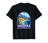 Makarska Croazia Travel Art Emblema Vintage Maglietta