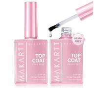 Makartt Hema Free Gel Top Coat - No Wipe Clear Top Coat Gel Nail Polish Upgraded Mild Formula Long Lasting High Glossy Gel Polish Soak Off UV LED Lampada Needed for Home DIY Gift Women, 15 ML*2