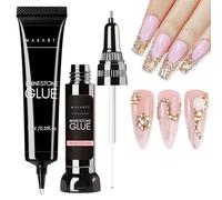 Makartt Nail Rhinestone Glue Gel Set - 3D Nail Charms Charms Nail Art Design Super Strong Adhesive for Charm Gems Jewel Crystal Beads Diamonds, 15 ml & 8 ml, Easy Use, Cured Need
