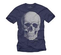 MAKAYA Death Skull Cranio T-Shirt Gotico Maglietta Biker Uomo Blu S