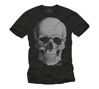 MAKAYA Death Skull Cranio T-Shirt Gotico Maglietta Biker Uomo Nera S