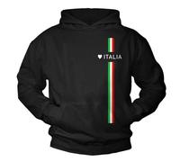 MAKAYA Felpa con Cappuccio Amore Italia Hoodie Pullover Sweatshirt con Bandiera Italiana Regali Italiani Moda Nera Taglia L