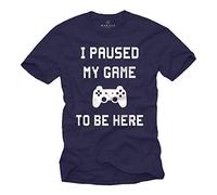 MAKAYA Game Controller T-Shirt Uomo - I Paused My Game To Be Here - Regalo Nerd Gamer Geek Gaming Blu M