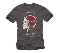 MAKAYA Go Fast OR Go Home - T-Shirt Casco Moto Uomo - Maglietta Motocross Grigio XXL