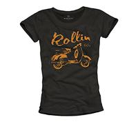 MAKAYA Maglette Donna Vintage - Rollin 60's - T-Shirt Hippie Nera M