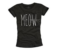 MAKAYA Maglietta Donna Meow T-Shirt Accessori Gatto Nera L
