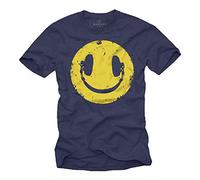 MAKAYA Maglietta Musica Elettronica House Cuffie Happy Smile T-Shirt Uomo Swag Blu XL