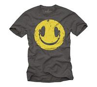 MAKAYA Maglietta Musica Elettronica House Cuffie Happy Smile T-Shirt Uomo Swag Grigio M