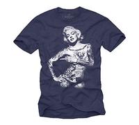 MAKAYA Maglietta Tattoo Designs Vintage T-Shirt Stampa Pin Up Donna Blu XXXL