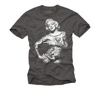 MAKAYA Maglietta Tattoo Designs Vintage T-Shirt Stampa Pin Up Donna Grigio M