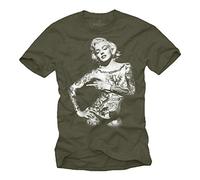 MAKAYA Maglietta Tattoo Designs Vintage T-Shirt Stampa Pin Up Donna Verde S