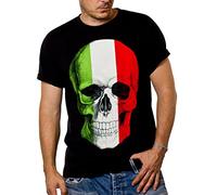 MAKAYA Maglietta Teschio Uomo - T-Shirt Bandiera Italia Skull Nera L